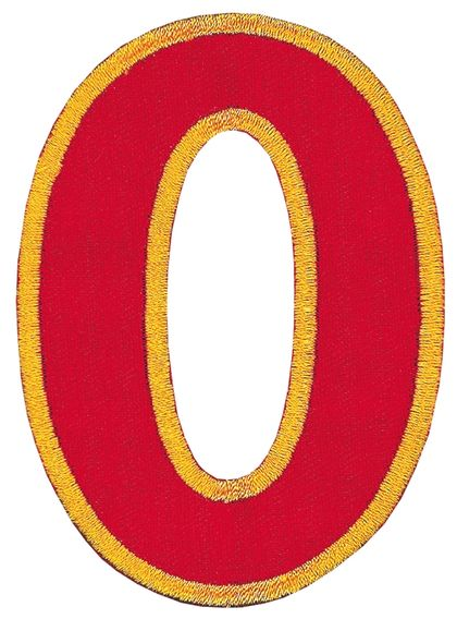 Nažehľovacie vyšívané čísla - nula červená výška 8 cm